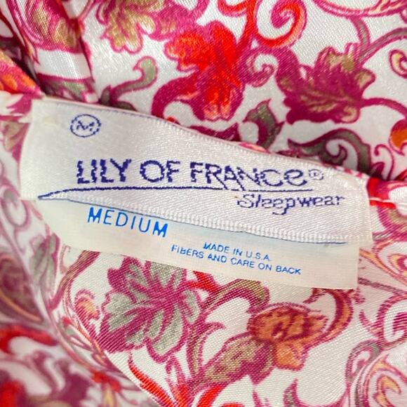 Lilly of France Union Made Sleep Wear Slip Flower Print USA made Red Multicolor - Picture 2 of 8